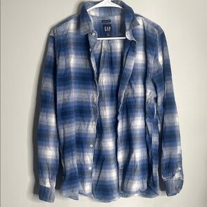GAP Men's Blue & White Ombre Plaid Button-Down Shirt